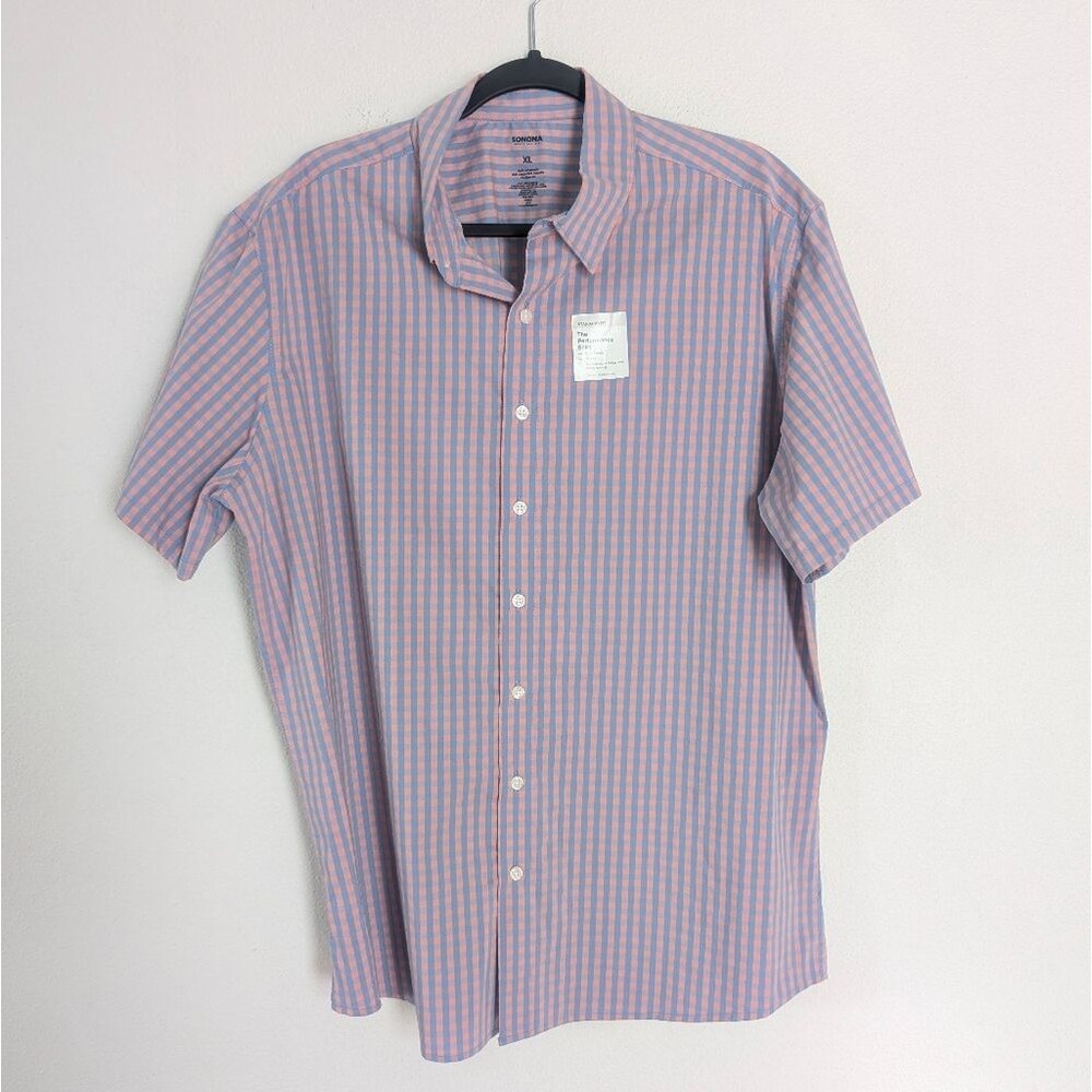 Sonoma Men's Goods For Life Short Sleeve Performance Shirt Plaid Check Size XL